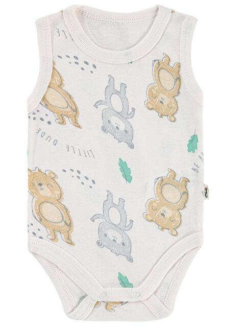 Civil Baby Ayıcık Baskılı 0-3 Yaş Çıtçıtlı Badi - Ekru 6-9 Ay - S000494646-19965