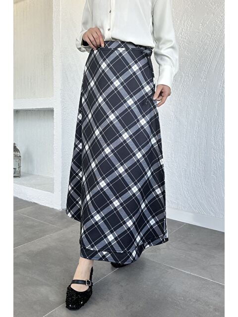 Julude Kadın Ekoseli Bağlamalı Tesettür Etek