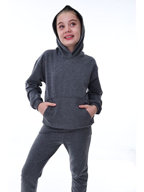 ZUZUNGA Basic Kapüşonlu 2 İplik Şardonlu Kanguru Cepli Çocuk Eşofman Takımı 3-10 Yaş Haki - S000529933-33408