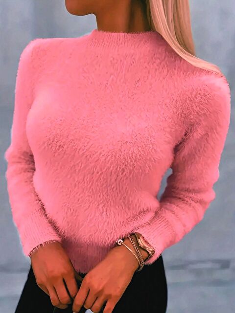 Trendseninle Pembe Geniş Kalıp Bisiklet Yaka Sakallı Triko Kalın Premium Kazak - S000503201-20024