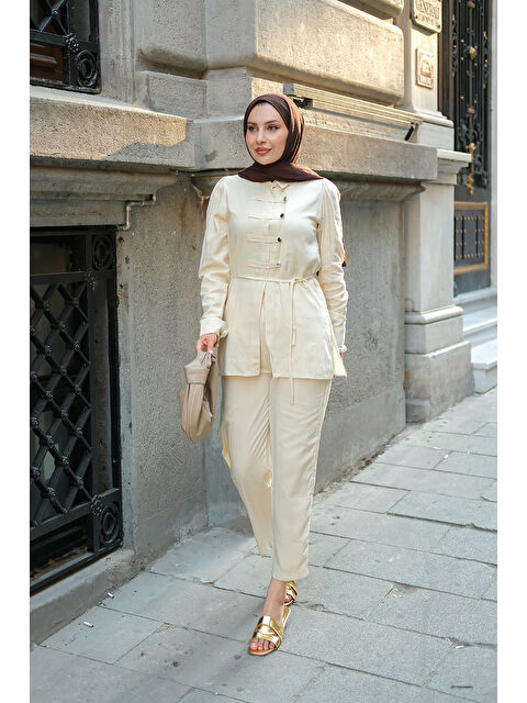 Locco Moda Kadın Düğme Detay Takım Bej - S000420703-19928