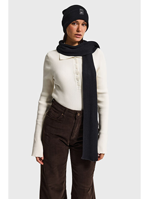 It's Basic Siyah Fitilli Kumaş Bere Atkı 2'li Takım - S000495426-19351