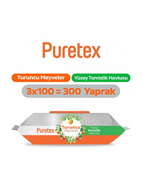 Puretex Yüzey Temizlik Havlusu Turuncu Meyveler 3x100 (300 Yaprak) - S000516527-10231