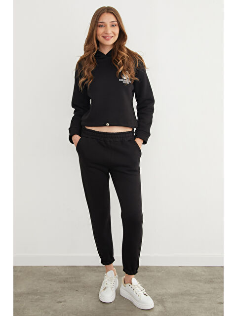 Fullamoda 3 İplik Ayıcık Nakışlı Kapüşonlu Jogger Takım - S000435586-19351