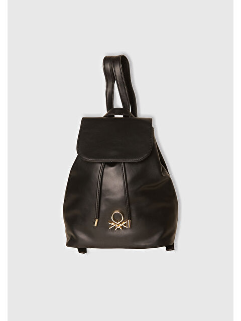 United Colors Of Benetton Kadın Siyah Napa Efektli 3D Logolu Büzme İpli Sırt Çantası - S000370316-19351