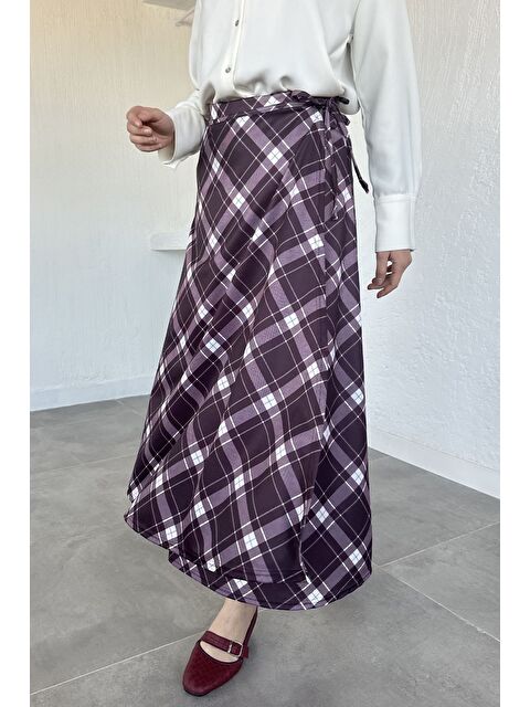 Julude Kadın Ekoseli Bağlamalı Tesettür Etek