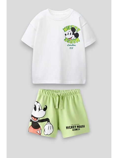 Magu Erkek Çocuk Pamuklu Beyaz Tişört Şort Takım - Açık Yeşil