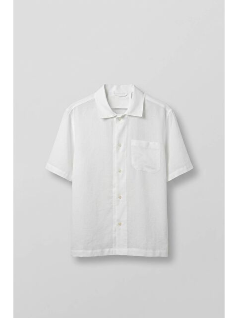 Abluka Online Erkek Relaxed Fit Kısa Kollu Cepli Lyocell Gömlek Beyaz