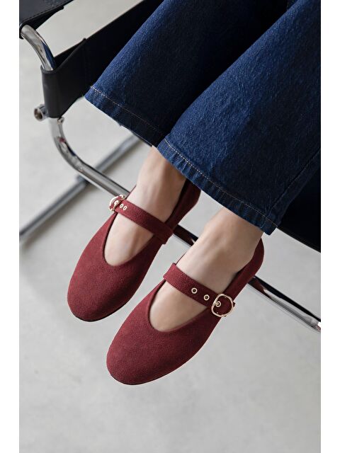 Straswans Bella  Kadın Kemer Detay  Süet Babet Bordo - S000530696-19951