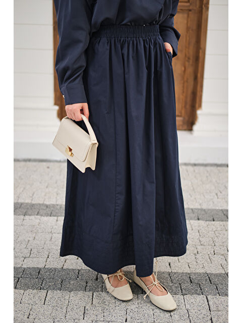 Locco Moda Kadın Beli Lastikli Kırışık Etek Lacivert - S000526978-21164