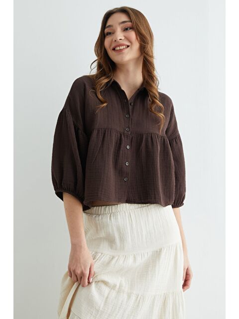 Fullamoda Balon Kol Salaş Müslin Kumaş Gömlek - S000503996-19413