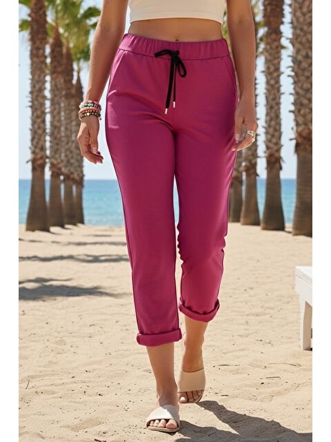Chiccy Fuşya Cepli Yıkamalı Lastikli Ve Bağlamalı Bel Dar Paça Casual Dokuma Pantolon 99 60
