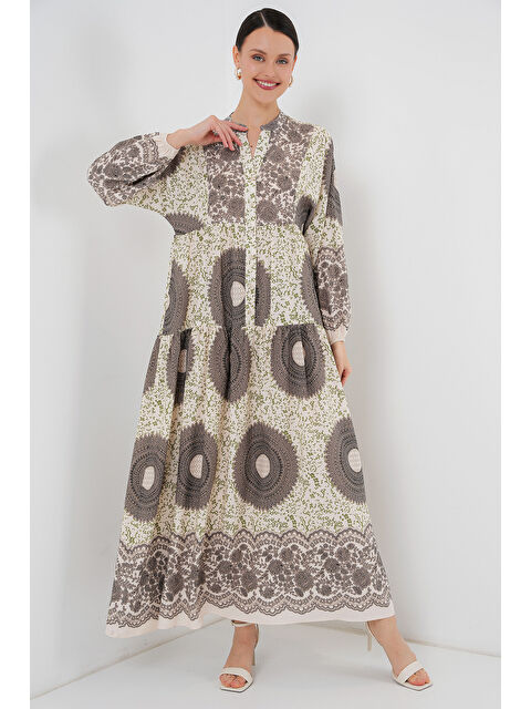 Bigdart 2423 Otantik Desenli Tesettür Elbise - F.KAHVE - S000273939-37324