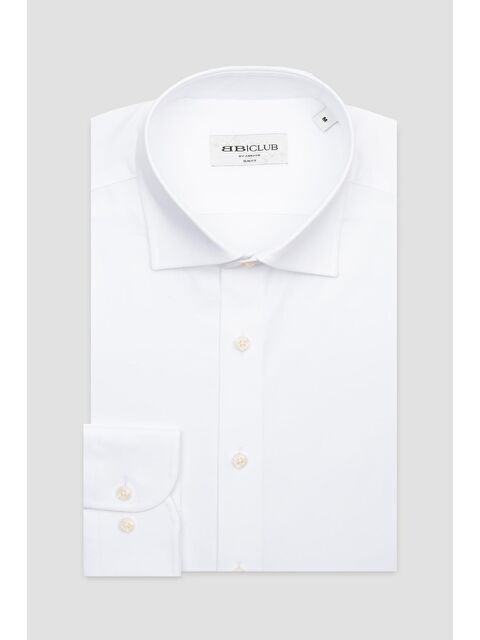 ABBATE Bb Club Oscar Twill Pamuklu Slim Fit Beyaz Klasik Yaka Erkek Düz Gömlek - S000464696-20063