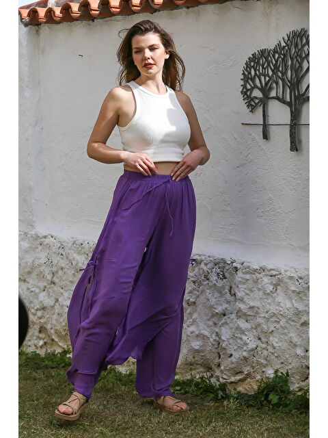 Chiccy Mor İnce Astarlı Yanları Bağlamalı Lastikli Ve Bağlamalı Bel Geniş Paça Dokuma Pantolon 110 58 - S000367655-20042