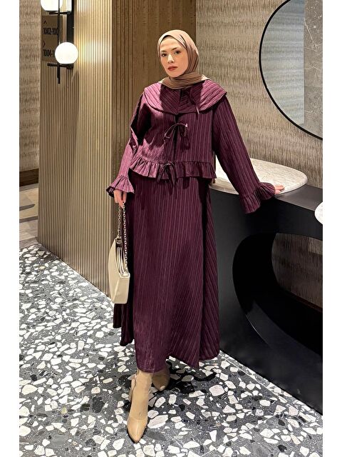 Lamelif Geniş Yakalı Etekli Takım Mürdüm - S000515466-20036