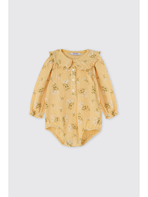 Panço Kız Bebek Desenli Sarı Body
