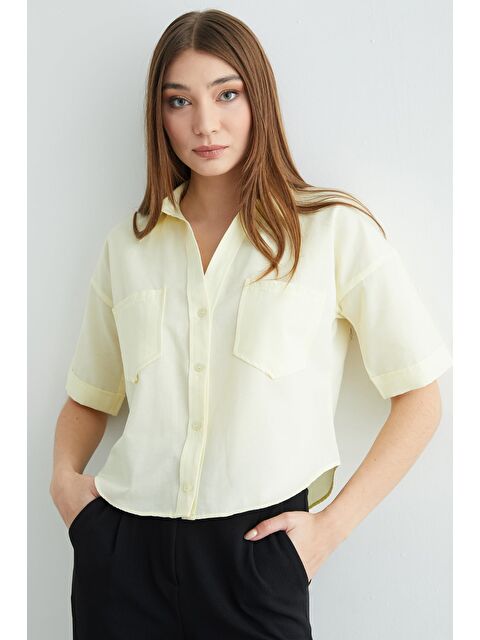 Fullamoda Çift Cepli Oversize Crop Gömlek - S000504005-20072