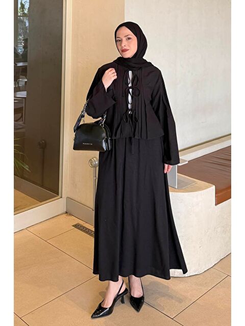 Lamelif Pileli Bağlama Detaylı Takım Siyah - S000515467-19351