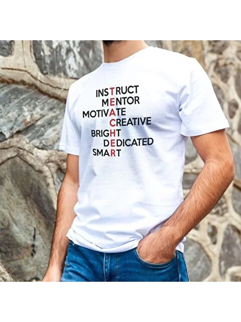 Jane's Unisex Bisiklet Yaka Baskılı Oversize T-Shirt - Beyaz