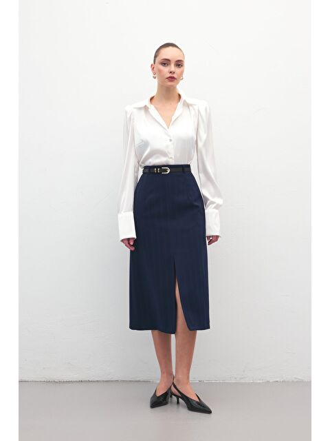 SATEEN Anna Yırtmaçlı Etek - Lacivert - S000526979-21164