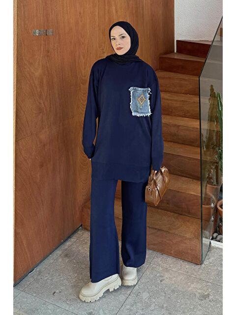 Lamelif Cep Detaylı Triko Takım Lacivert - S000515349-21164
