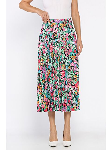 Gülseli Çiçek Desenli Pileli Etek - S000445931-23173