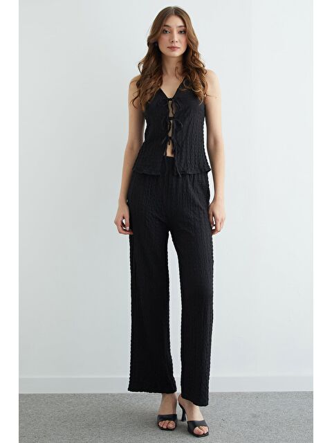 Fullamoda Önden Bağlamalı Dokulu Yelekli 2 Li Takım - S000504007-19351