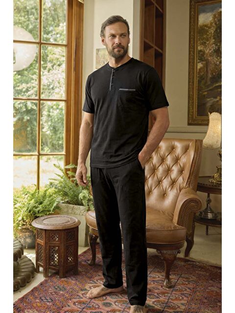 Remsa Erkek Kısa Kol Pamuklu Pijama Takımı 260420 Siyah01