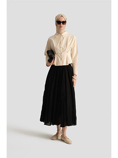 ARMİNE Kırışık Vual Etek 25Yd9180 Siyah - S000418054-19351