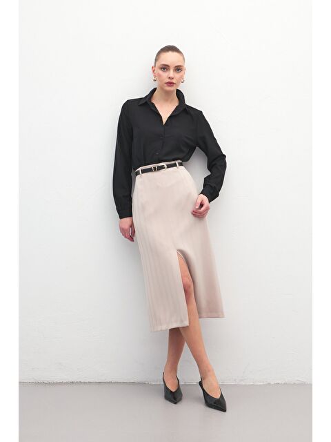 SATEEN Anna Yırtmaçlı Etek - Bej - S000526979-19928