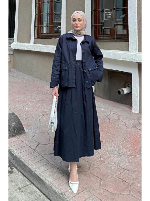 Lamelif Cep Detaylı İkili Etek Tesettür Takım Lacivert - S000515296-21164