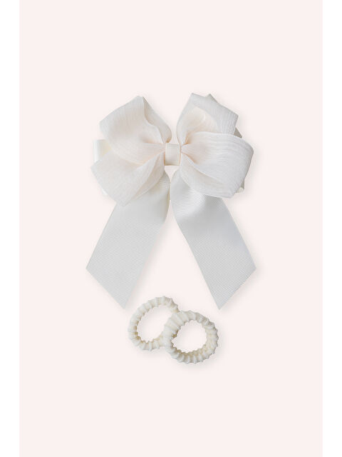 Panço Kız Çocuk Kurdela Detaylı Ekru 3'lü Toka Seti - S000523731-19965