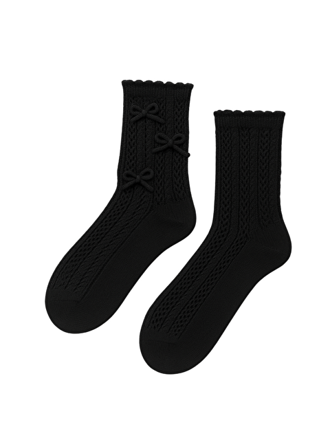 Katia And Bony Kadın Örgü Fiyonklu Triko Soket Çorap Siyah - S000388787-19351