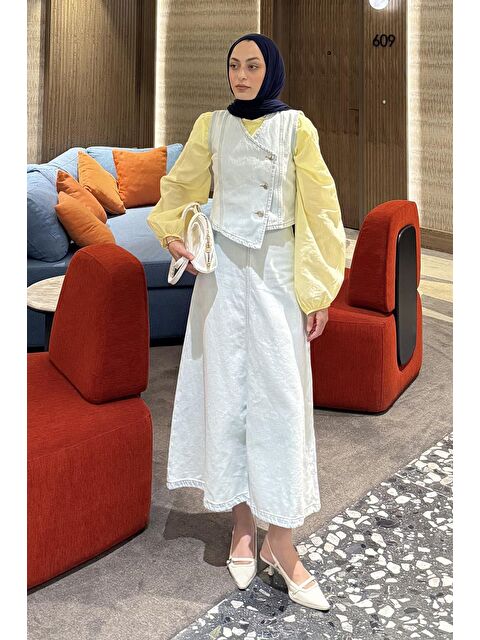 Lamelif Kruvaz Kapama Jean Etekli Takım Buz Mavisi - S000515487-3053