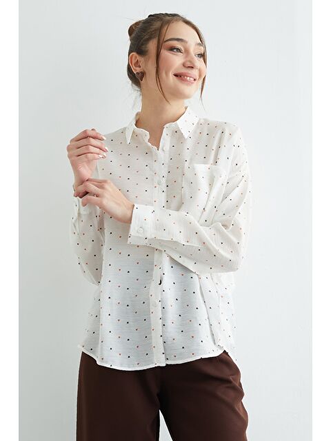 Fullamoda Kalp Baskılı Cepli Salaş Gömlek - S000504011-19965