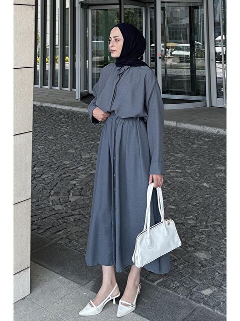 Lamelif Pera Keten Etekli Takım Gri