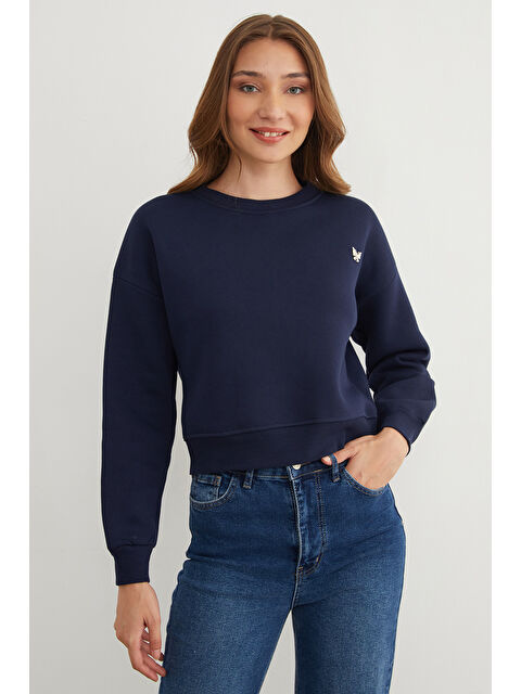 Fullamoda 3 İplik Metal Kelebek Aksesuarlı Sweatshirt - S000435594-21164