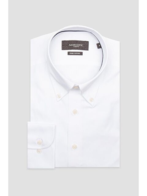 ABBATE Carlo Royal Oxford Pamuklu Slim Fit Beyaz Düğmeli Yaka Erkek Düz Gömlek - S000464699-20063