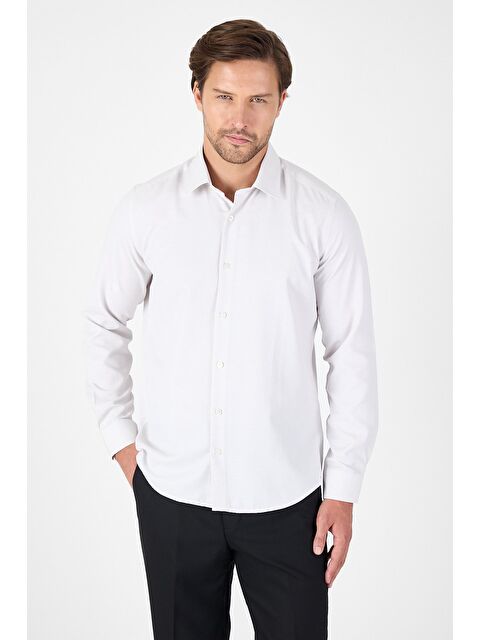 İMZA Bej Uzun Kol Sert Yaka Cepsiz Slim Fit Pamuklu Gömlek 1004250225 - S000401303-19928