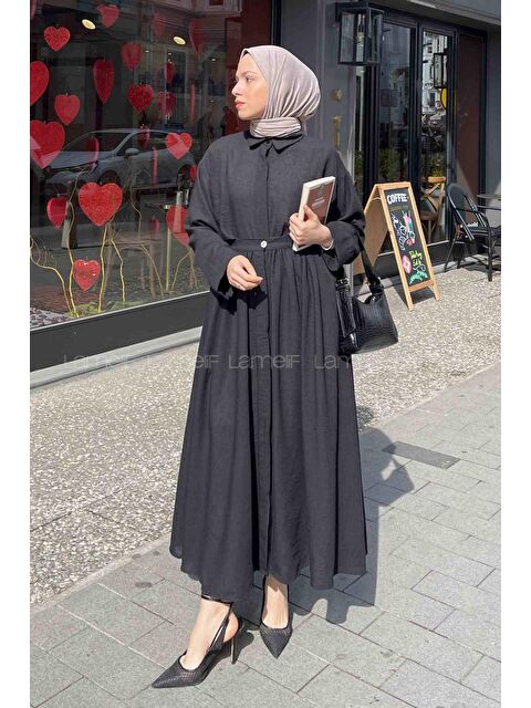 Lamelif Pera Keten Etekli Takım Siyah