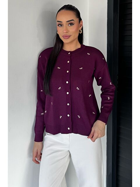 Gülseli Kadın Fiyonk Nakışlı Triko Hırka - S000449255-20036