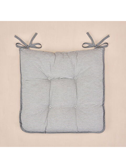 Evidea Soft Elegant Curves İnce Çizgili Sandalye Minderi - Ekru / Siyah - 43x43 cm - S000393336-5406