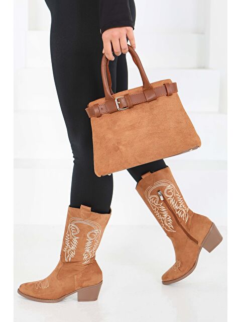 Tofisa Kadın Taba Süet Detaylı El Çantası - 27842-TABA - S000464012-14955