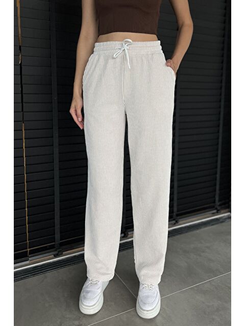 Gülseli Kadın Su Yolu Çizgili Bol Paça Pantolon - S000445216-19928