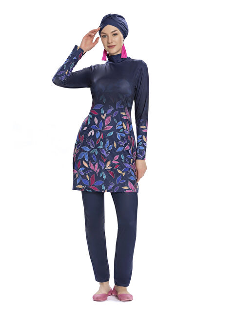 Hazelin Kadın Lacivert Desenli Uzun Kollu Tesettür Mayo HZL25S-AR280-522 - S000353880-21164