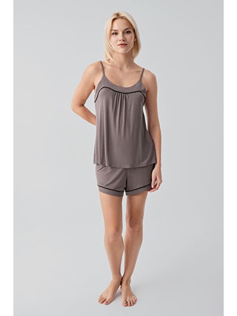 Artış Askılı Biyeli Elastanlı Esnek Viskoz Soft Şortlu Pijama Takım 19216 - S000531592-26429