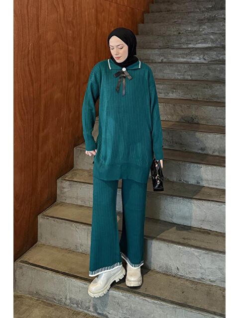 Lamelif Kurdela Detaylı Triko Takım Zümrüt Yeşili - S000515370-18709