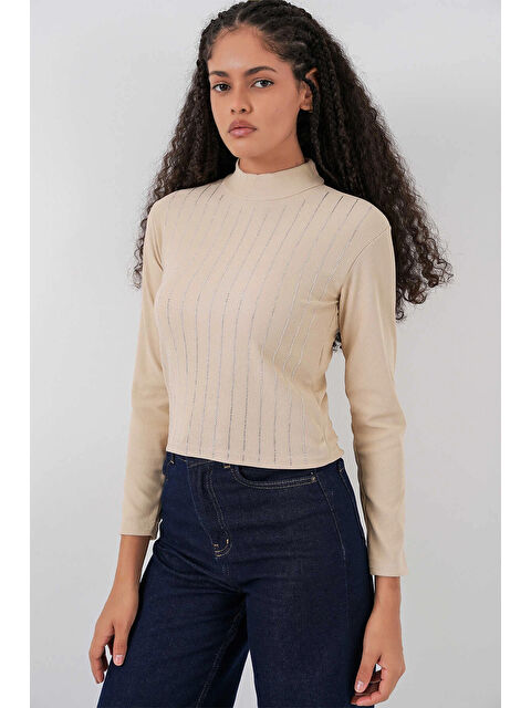 Hazelin Kadın Bej Yarım Balıkçı Önü Taşlı Body HZL25W-BD19221 - S000498985-19928