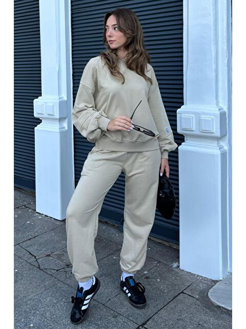 Madmext Bej Bisiklet Yaka Arma Detaylı Kadın Eşofman Takımı Mg2186 - S000426258-19928